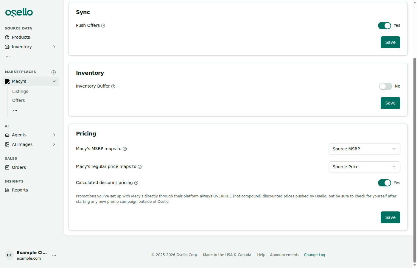 The Pricing card in a marketplace's Offers settings
