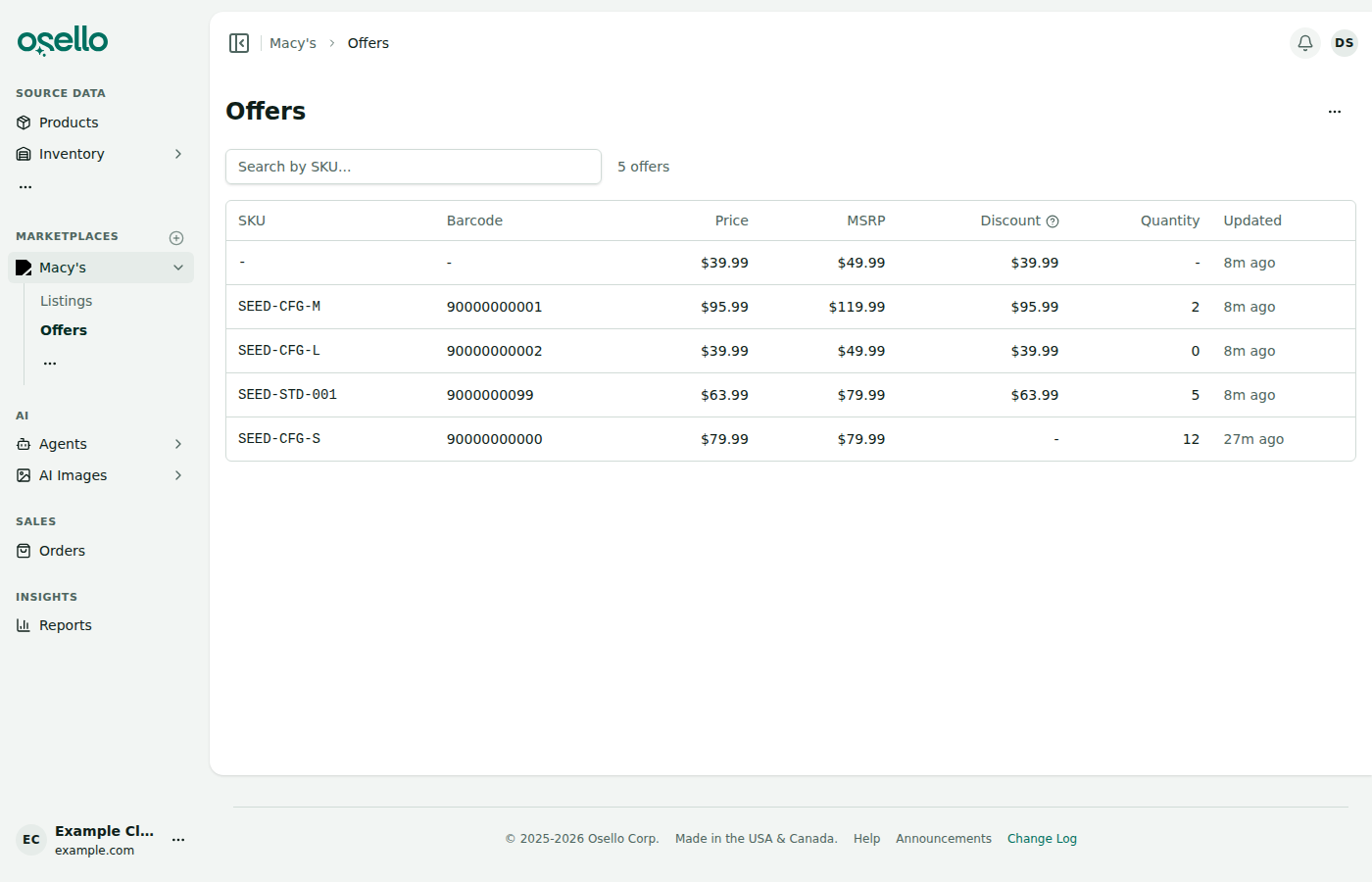 The Offers page showing prices and their discounts
