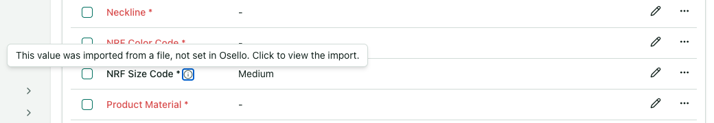 A field value marked as imported, with its tooltip open