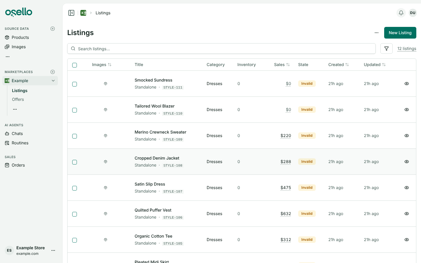 The Sales column on the Listings page