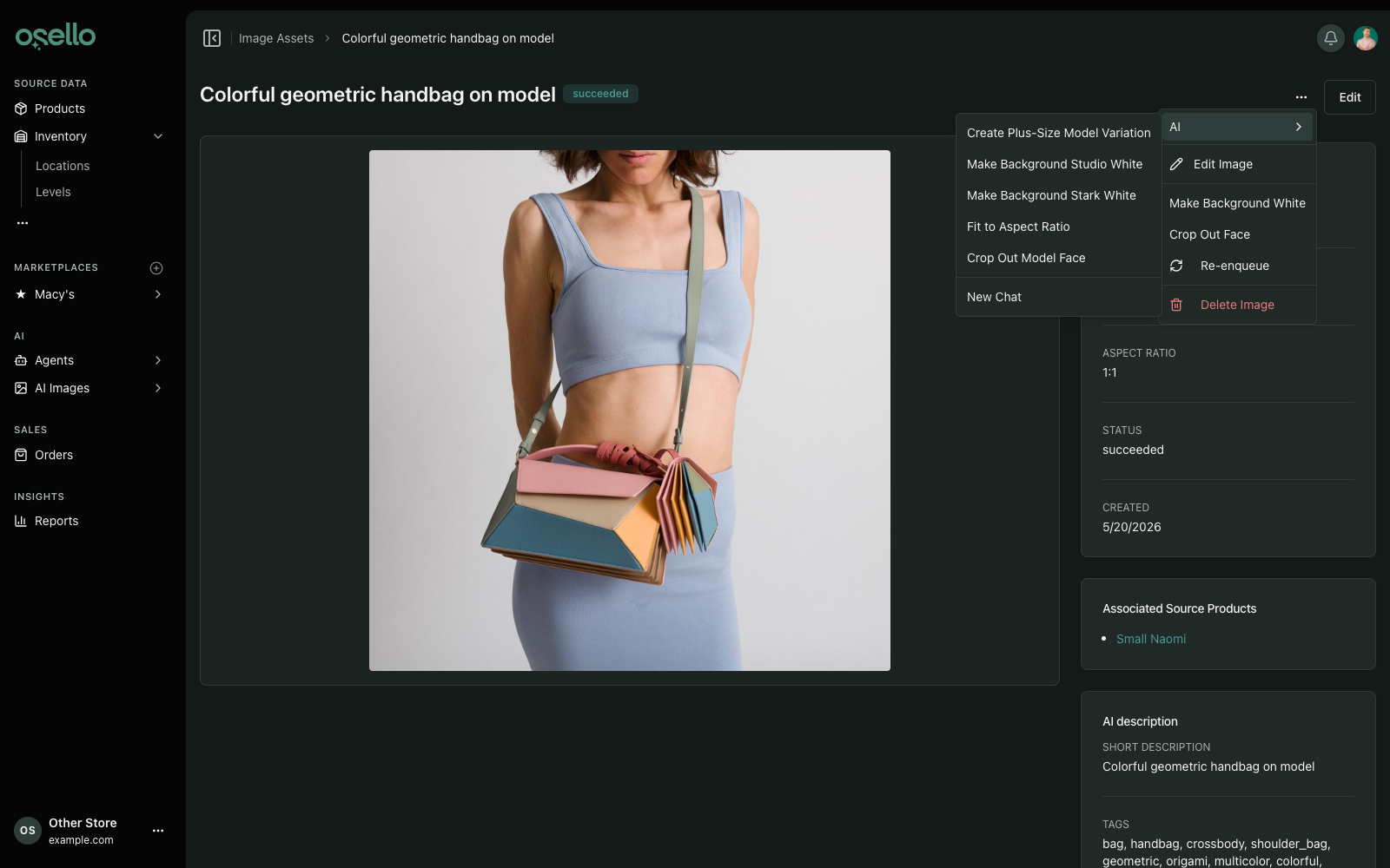 The AI submenu on an image's actions menu