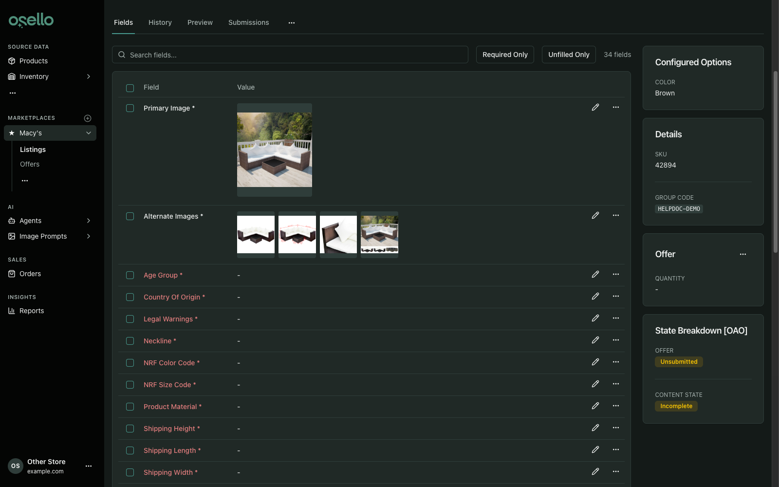 A newly created listing with its images already filled in and the remaining required fields still empty